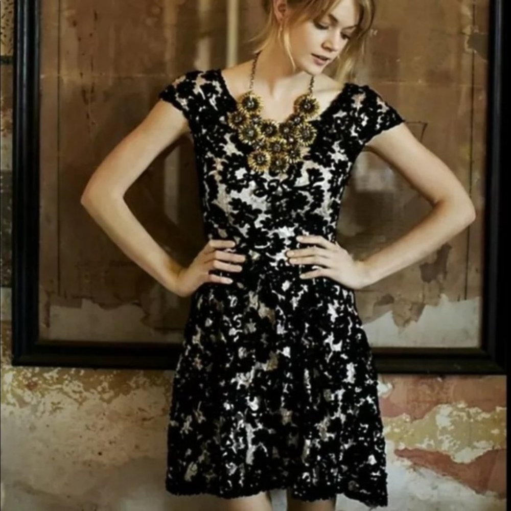 Yoana Baraschi - Anthropologie - Black Ribbon & Lace Dress - Size 10